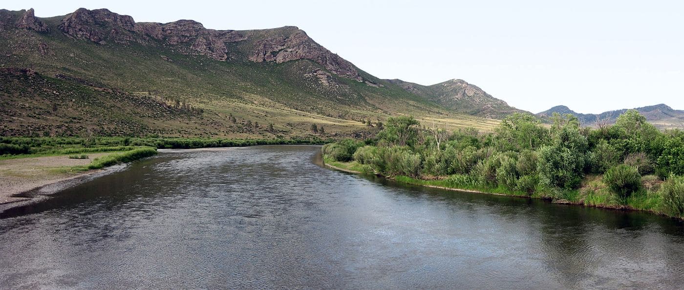 Stitched Panorama of Onon River, taken from Bridge near Dadal, Khentii