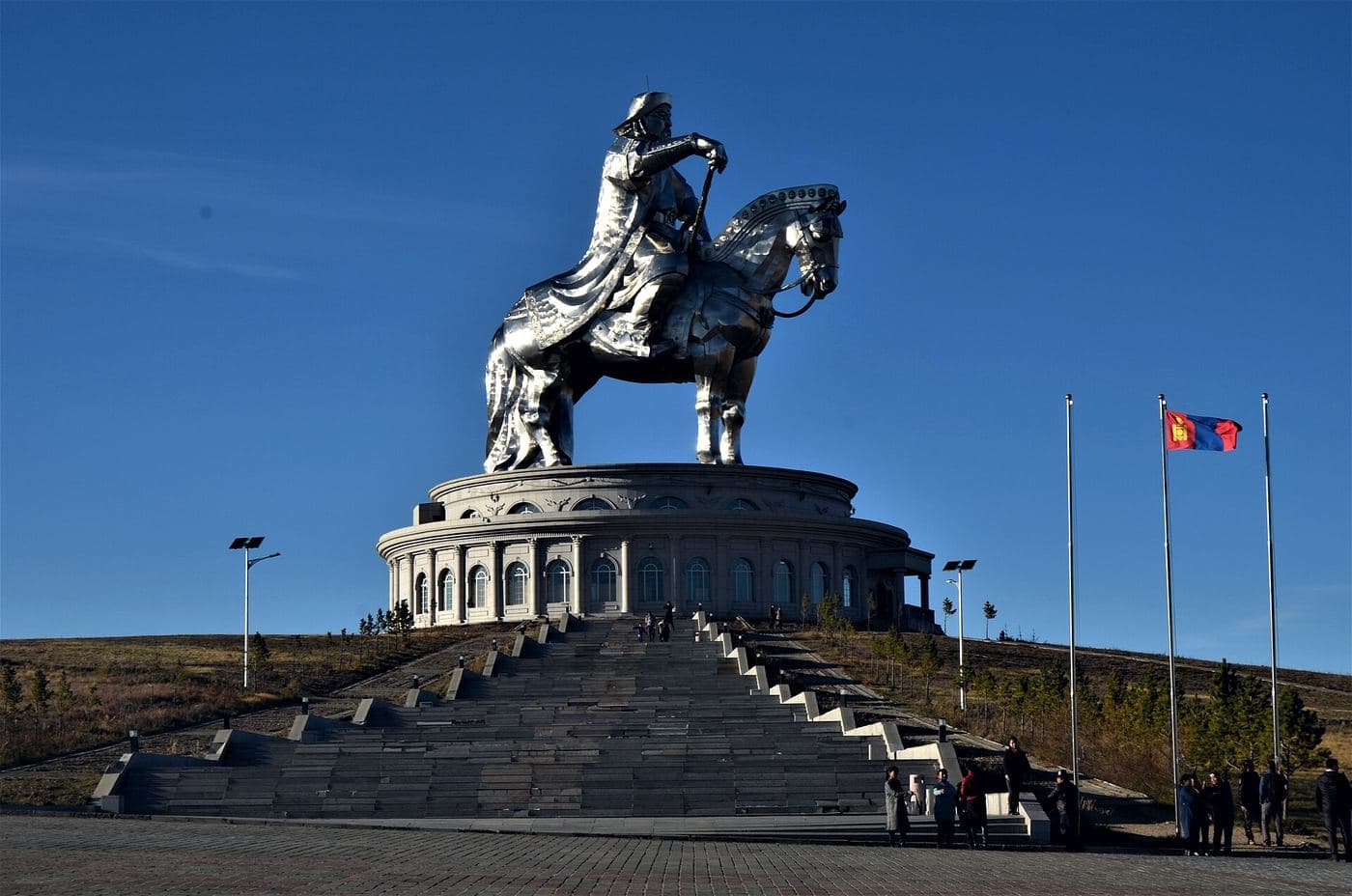Monumental equestrian statue of Genghis Khan in Mongolia.